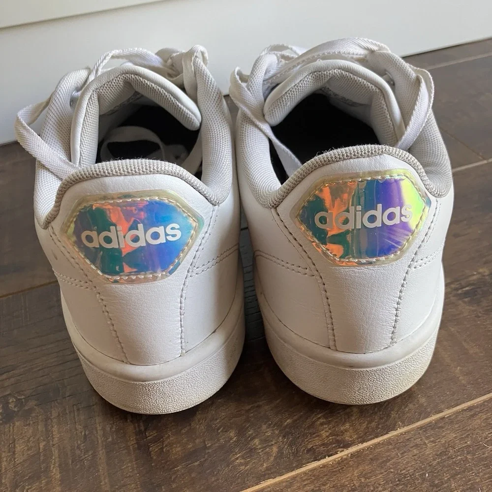 Adidas Cloudfoam Advantage Womens 9.5 White Gold Iridescent Heel Shoes AW4286
